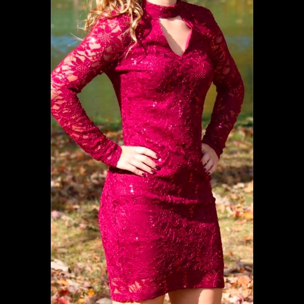 Elegant Lace Burgundy Homecoming Dress